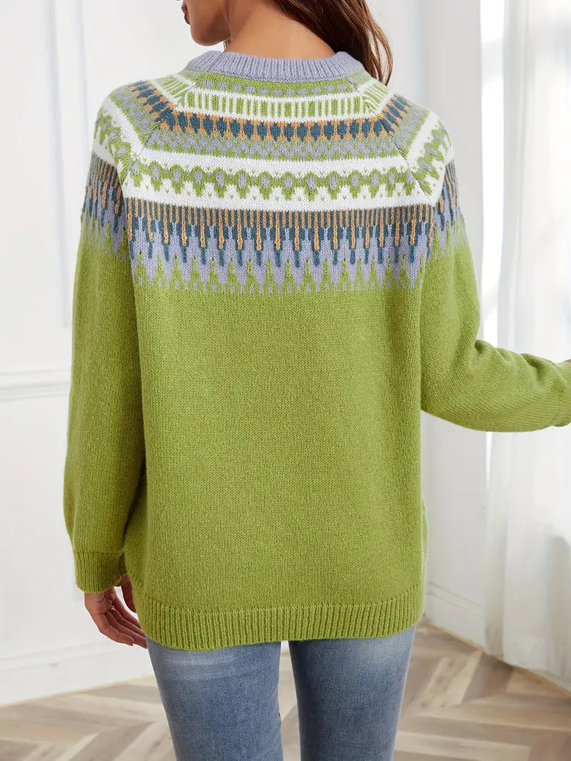 Maglione con Motivo Geometrico Audace in Stile Retro
