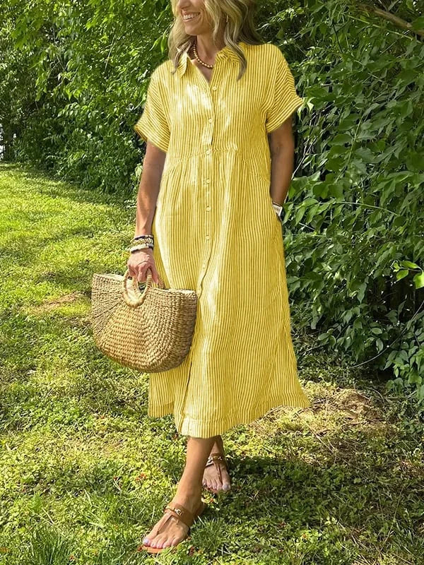 Brionya – Abito Midi a Strisce con Bottoni