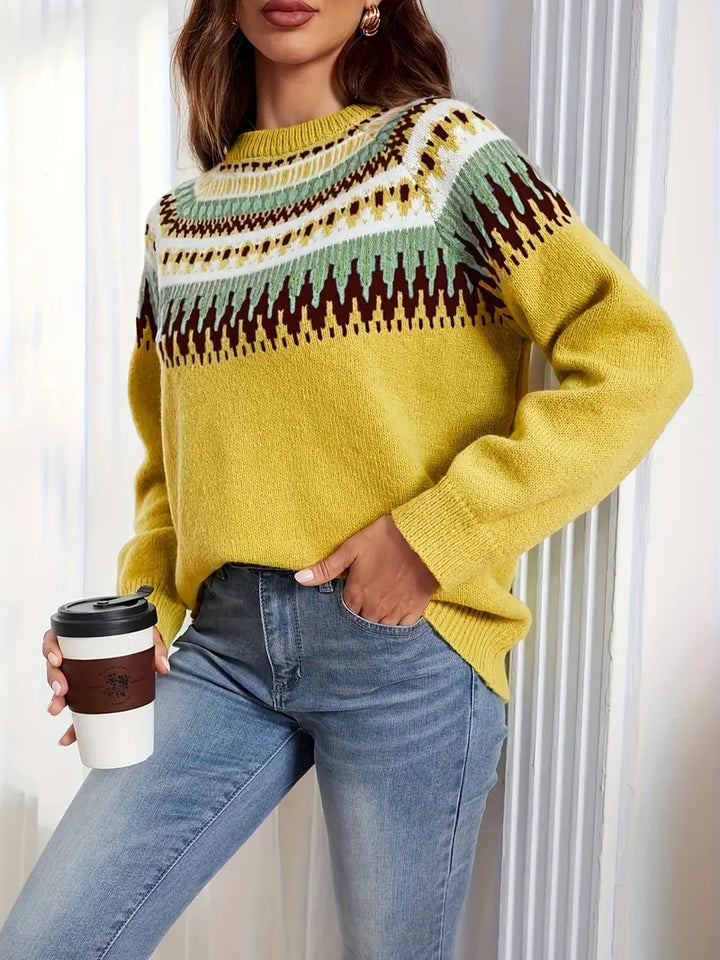 Maglione con Motivo Geometrico Audace in Stile Retro
