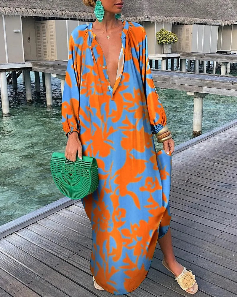 SOPHIA – Abito Boho-Maxicon con stampa retrò