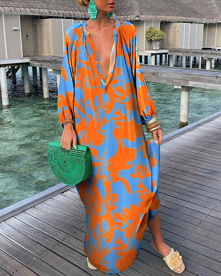 SOPHIA – Abito Boho-Maxicon con stampa retrò
