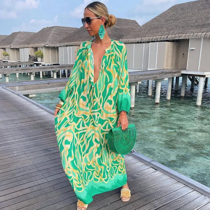 SOPHIA – Abito Boho-Maxicon con stampa retrò