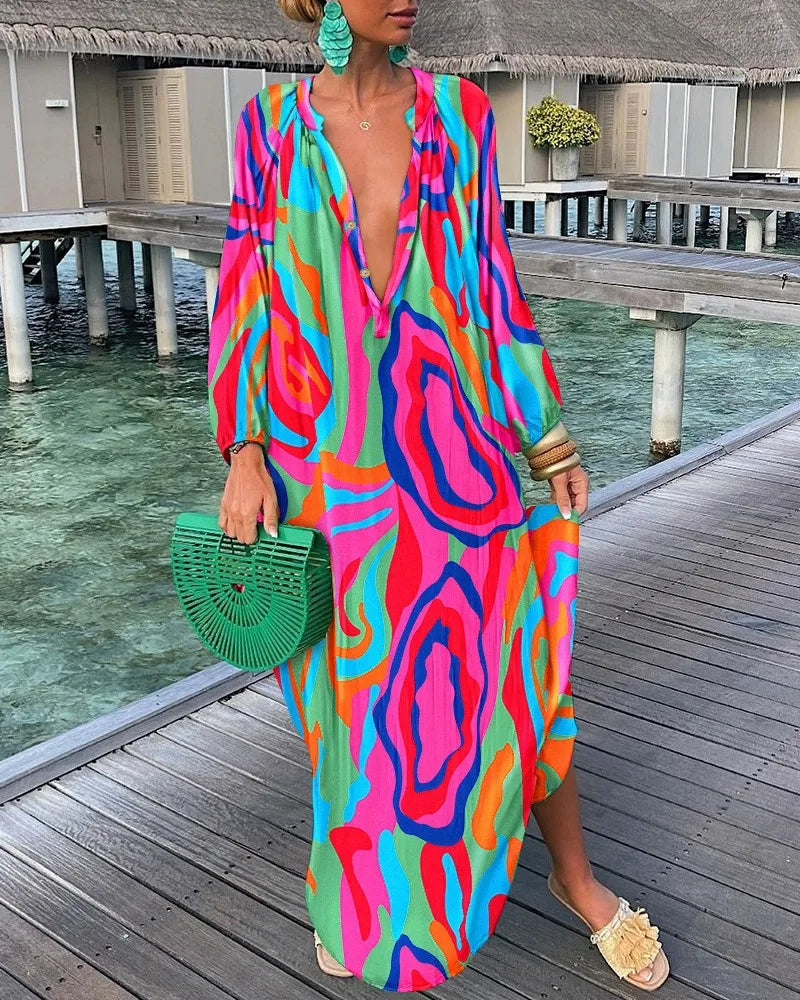 SOPHIA – Abito Boho-Maxicon con stampa retrò