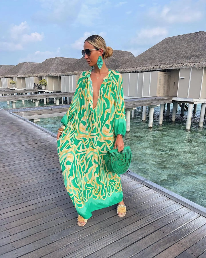 SOPHIA – Abito Boho-Maxicon con stampa retrò