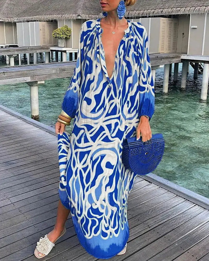 SOPHIA – Abito Boho-Maxicon con stampa retrò