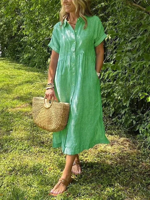Brionya – Abito Midi a Strisce con Bottoni