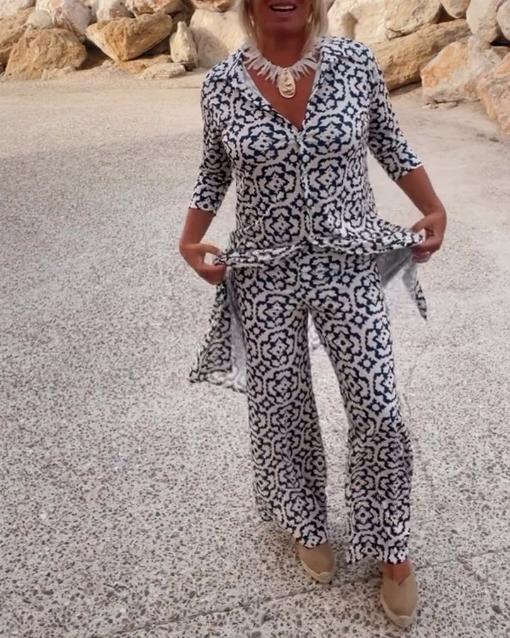 LIVIA | COMPLETO VINTAGE CON STAMPA, COLLETTO E BOTTONI