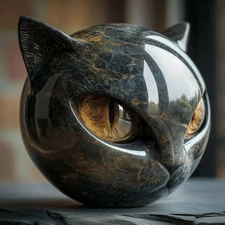 NyxCharm - Scultura mistica della testa di gatto nero
