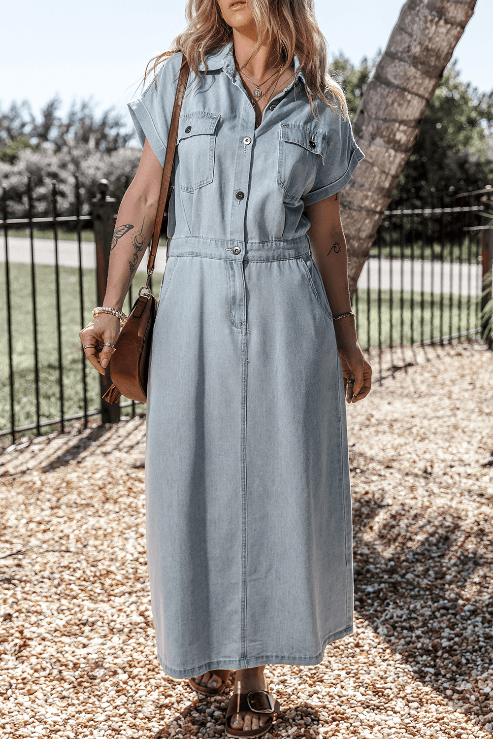 Sofia® | Elegante Vestito di Denim con Maniche a Pipistrello Corte