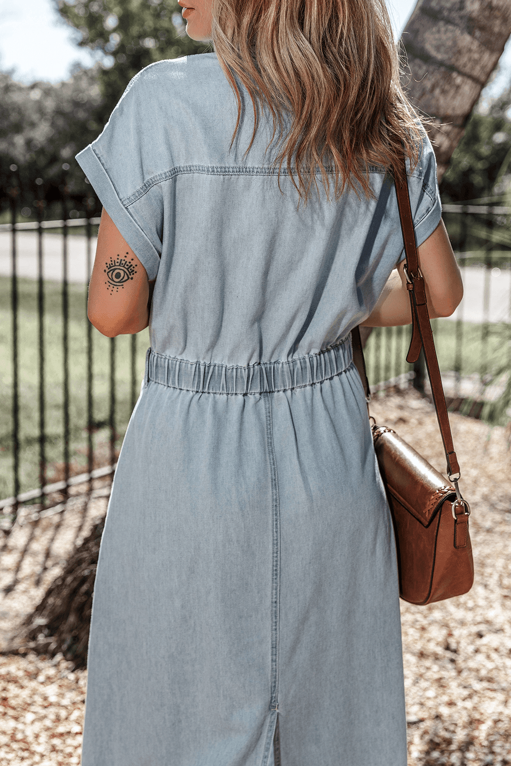 Sofia® | Elegante Vestito di Denim con Maniche a Pipistrello Corte