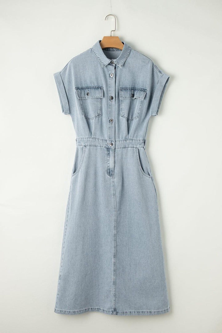Sofia® | Elegante Vestito di Denim con Maniche a Pipistrello Corte