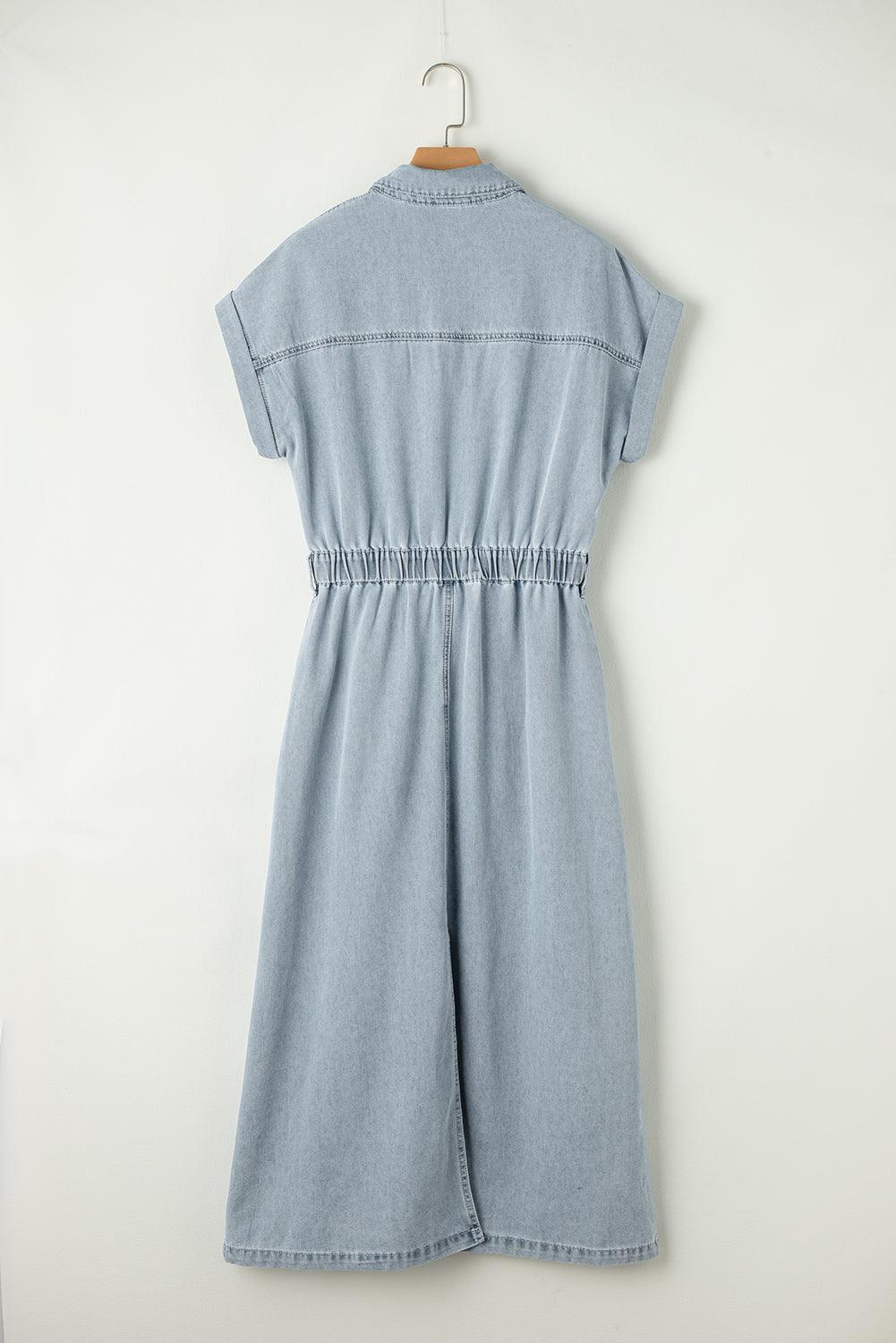 Sofia® | Elegante Vestito di Denim con Maniche a Pipistrello Corte