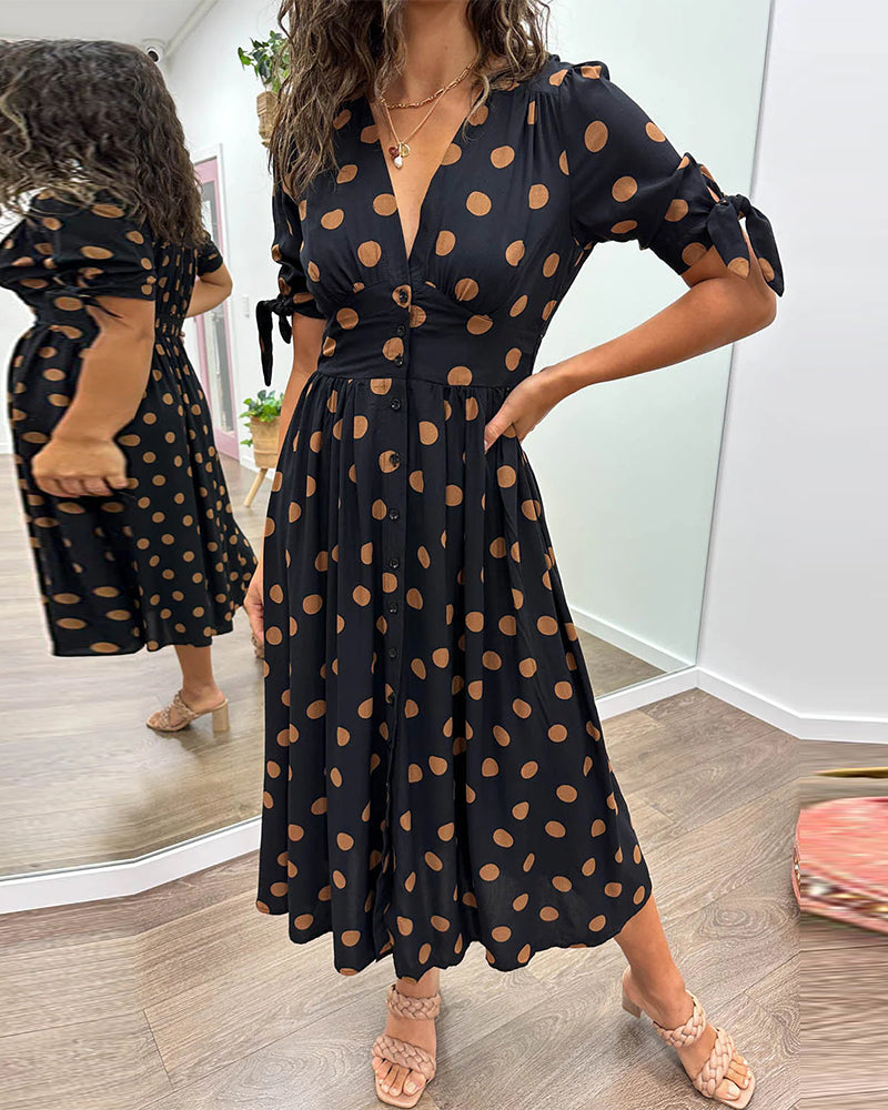 Mina™ | Abito con scollatura a V e pois