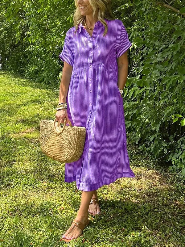 JULISSA | ABITO CAMICIA STRIATO CON PATTE, BOTTONI E TASCHINI FUNZIONALI