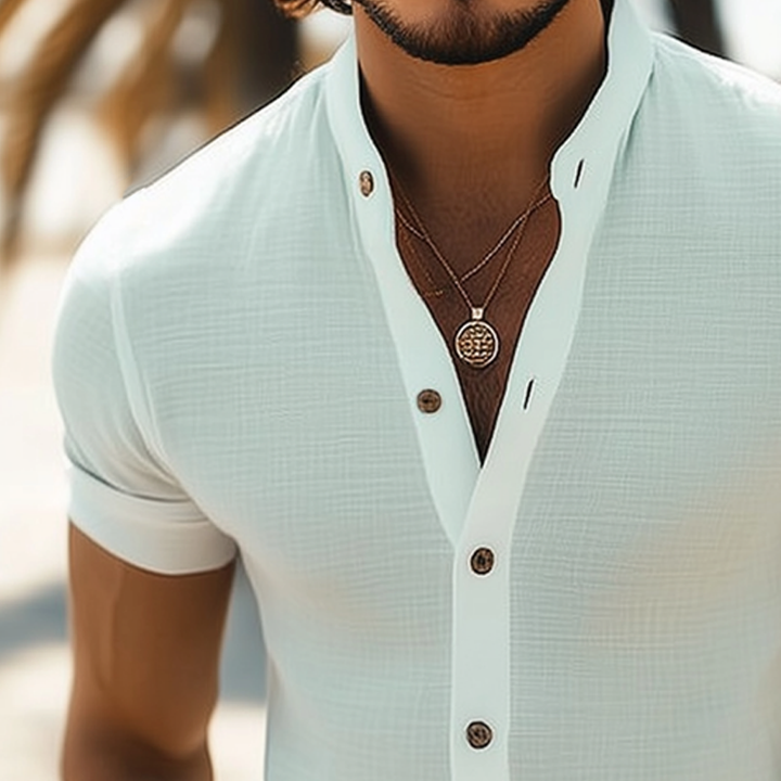 Joeberto | Camicia Estiva da Uomo con Collo Alzato e Maniche Corte Testurizzate