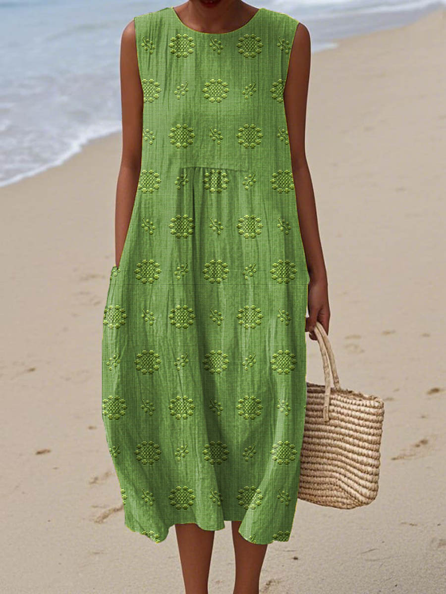 Bianca | Elegante abito estivo in cotone senza maniche con tasche