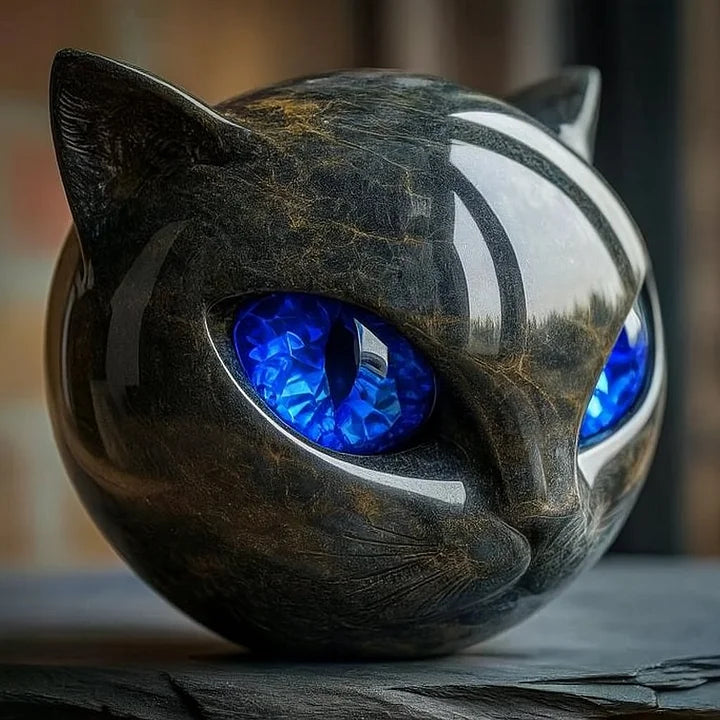 NyxCharm - Scultura mistica della testa di gatto nero