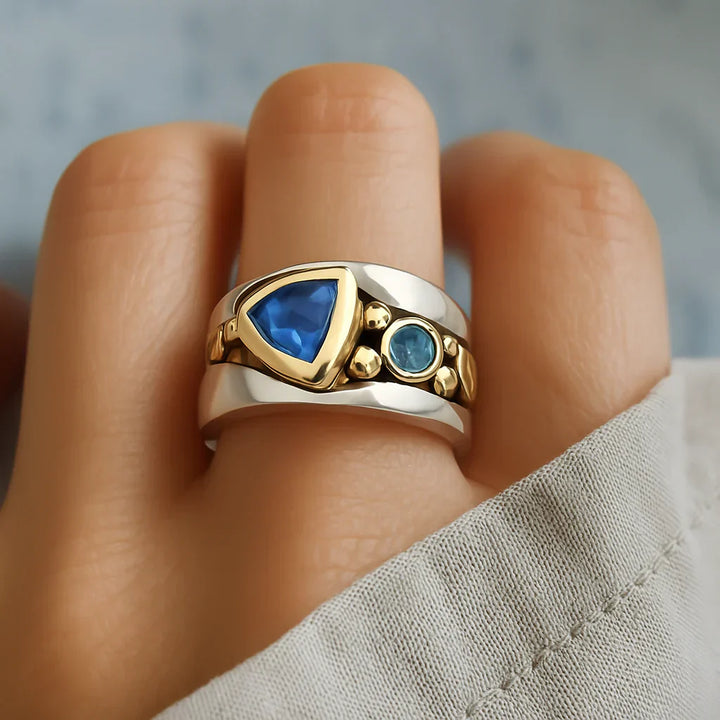 Anello Boho in Zirconia Blu Vintage