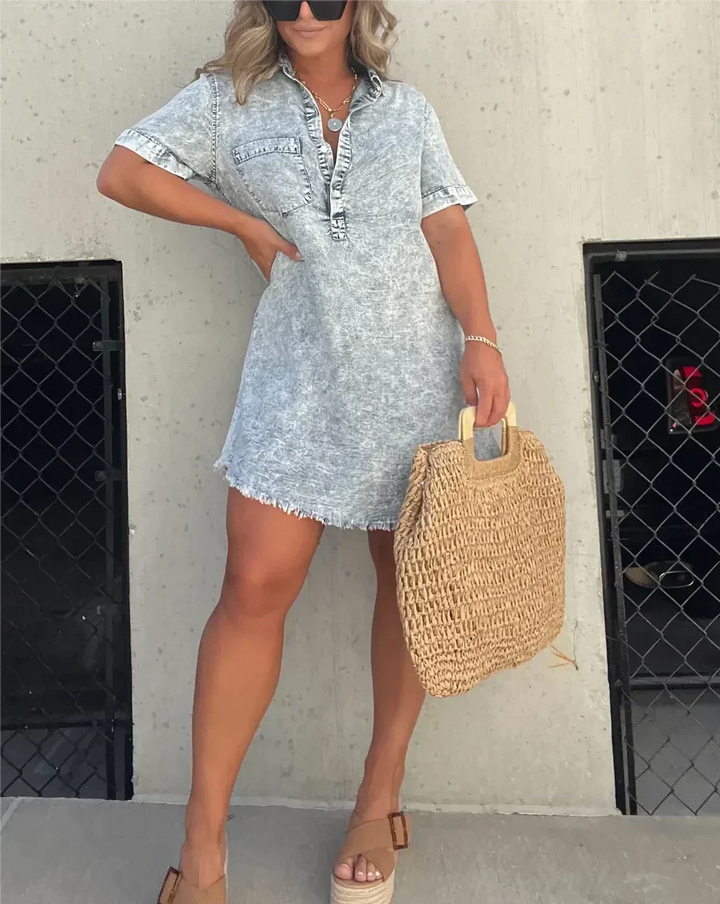 Vera™ - Elegante Abito Camicia in Jeans