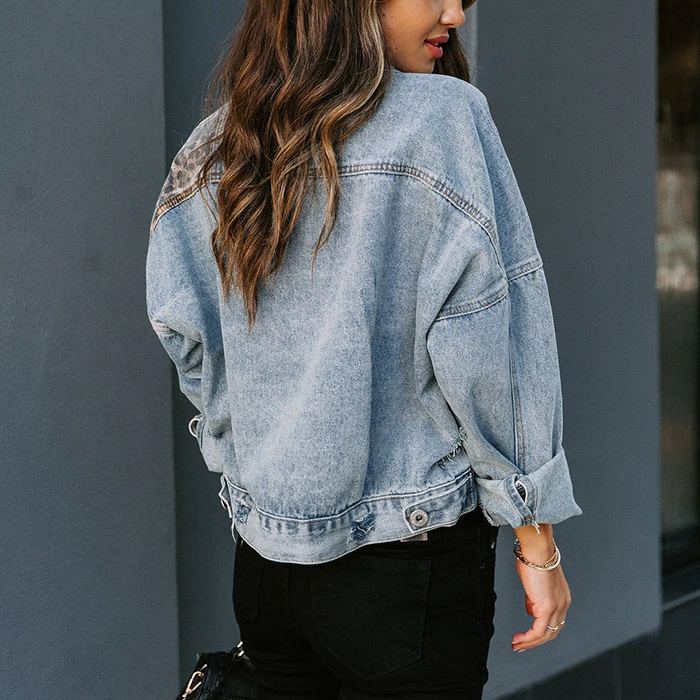 Patchwork | Giacca in denim con stampa leopardata