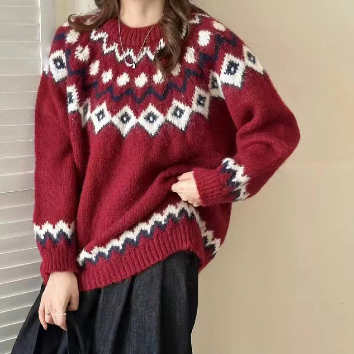 Maglione con Motivo Geometrico Audace in Stile Retro