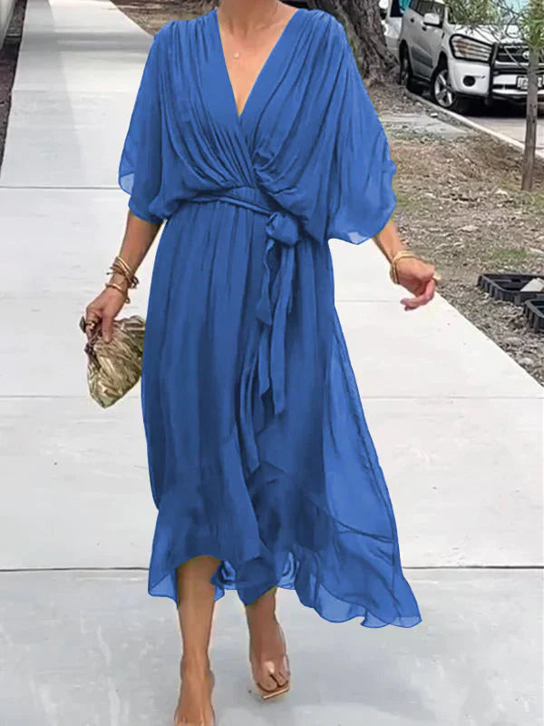 Monica™ - Elegante abito in chiffon di seta con seducente scollo a V