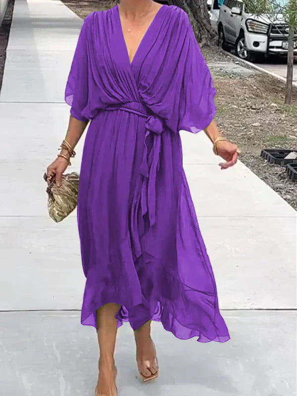 Monica™ - Elegante abito in chiffon di seta con seducente scollo a V