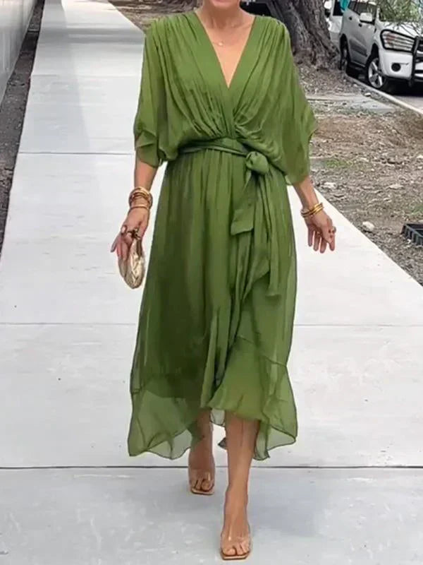 Monica™ - Elegante abito in chiffon di seta con seducente scollo a V