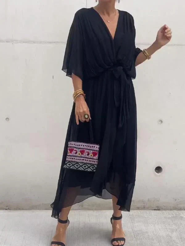 Monica™ - Elegante abito in chiffon di seta con seducente scollo a V