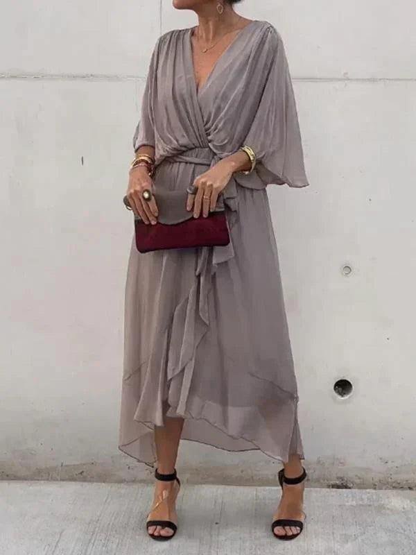 Monica™ - Elegante abito in chiffon di seta con seducente scollo a V