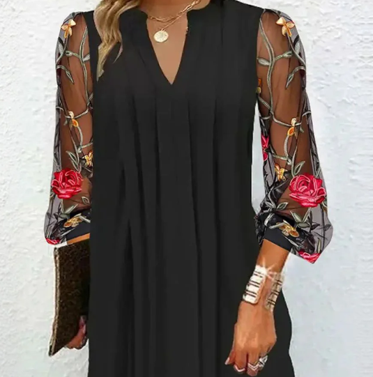 Renée™ | Elegante Minidress con scollatura a V e maniche trasparenti