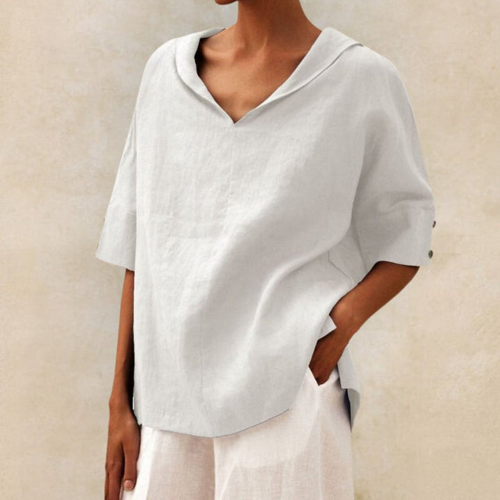 YLVIE CLASSICA BLUSA IN LINO CON SCOLLO A V