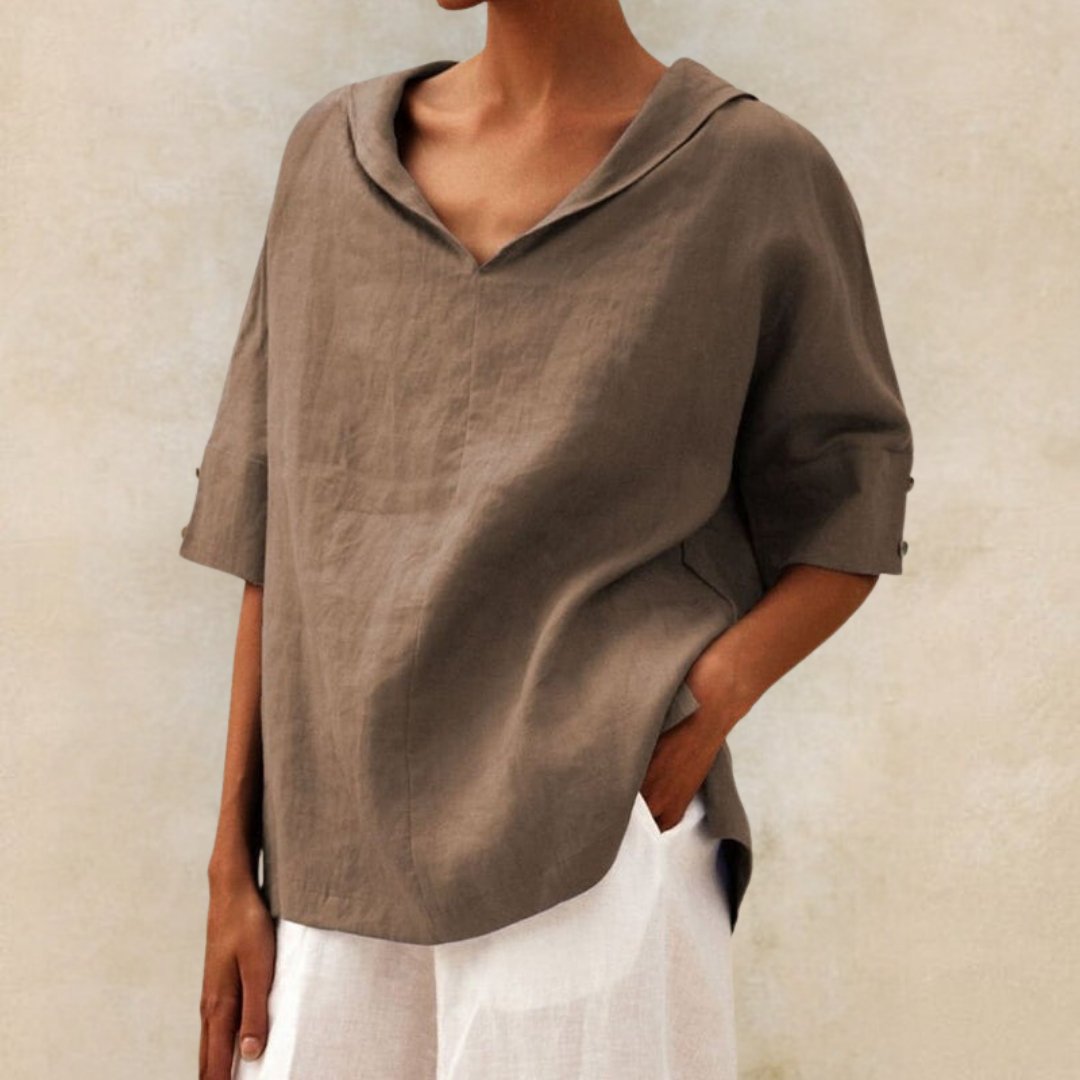 YLVIE CLASSICA BLUSA IN LINO CON SCOLLO A V