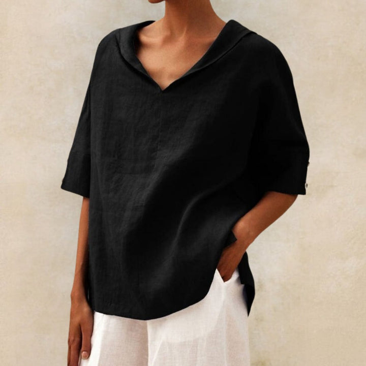 YLVIE CLASSICA BLUSA IN LINO CON SCOLLO A V
