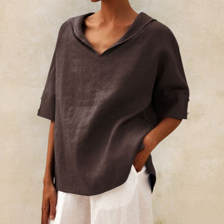 YLVIE CLASSICA BLUSA IN LINO CON SCOLLO A V