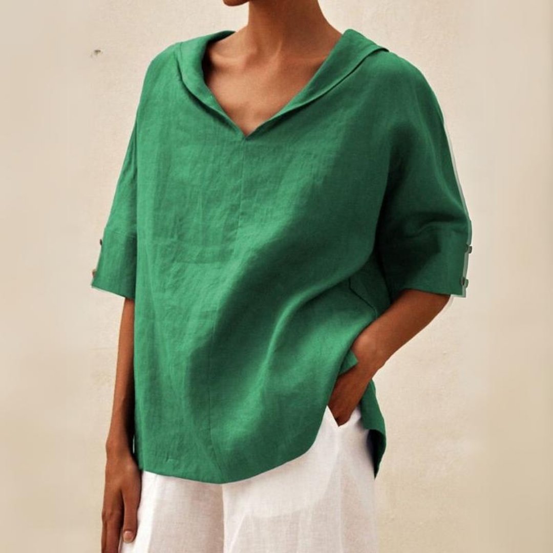 YLVIE CLASSICA BLUSA IN LINO CON SCOLLO A V