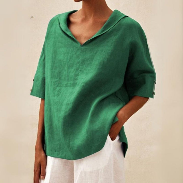 YLVIE CLASSICA BLUSA IN LINO CON SCOLLO A V