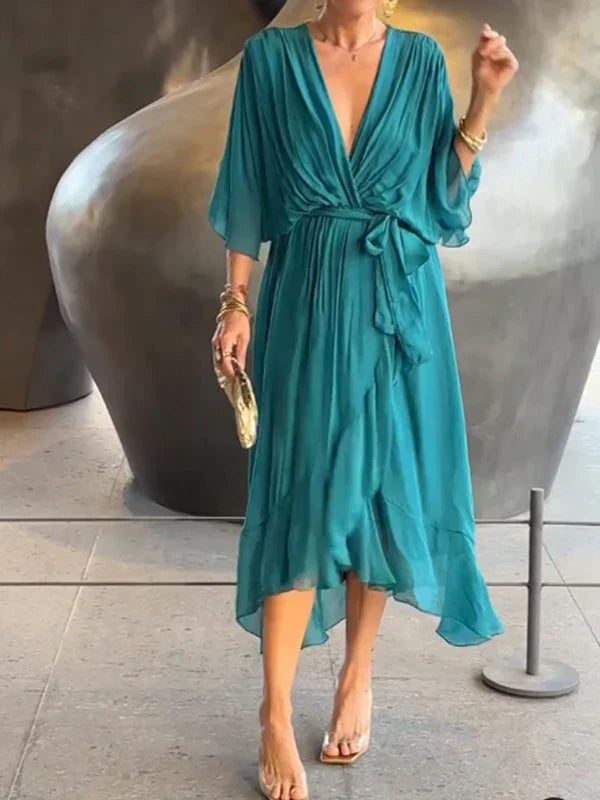 Monica™ - Elegante abito in chiffon di seta con seducente scollo a V