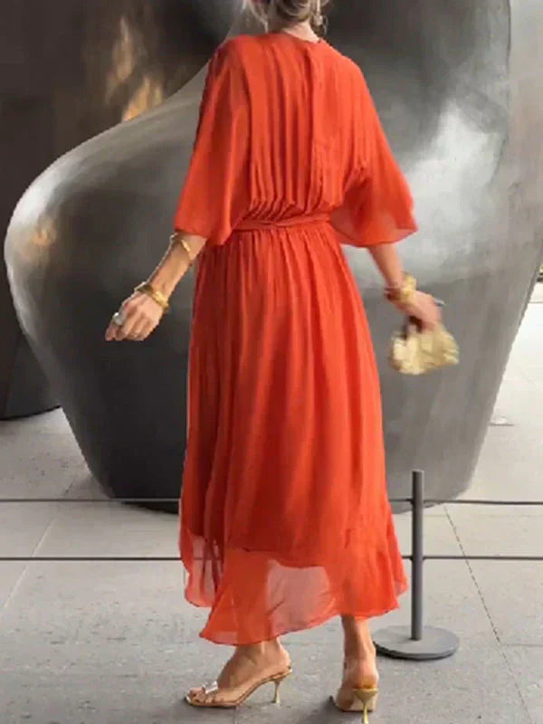 Monica™ - Elegante abito in chiffon di seta con seducente scollo a V