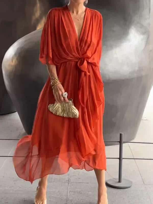 Monica™ - Elegante abito in chiffon di seta con seducente scollo a V