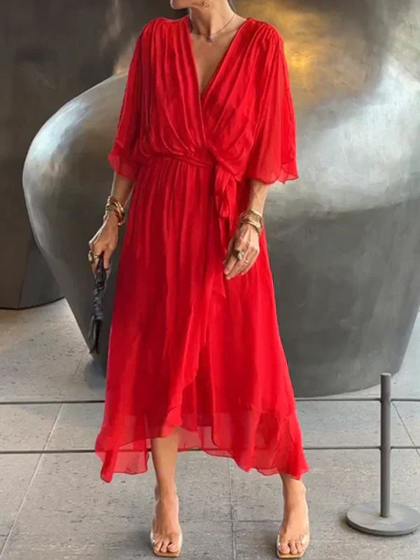 Monica™ - Elegante abito in chiffon di seta con seducente scollo a V