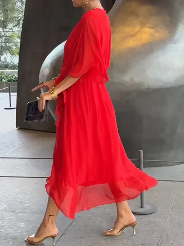 Monica™ - Elegante abito in chiffon di seta con seducente scollo a V