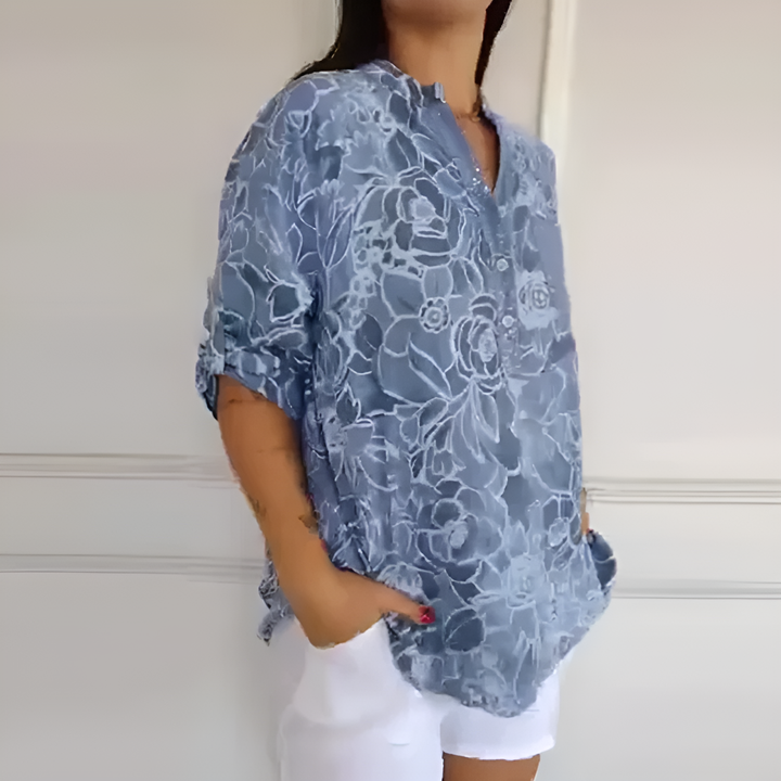 ISA BLOUSE FIORITA CON COLLO A V