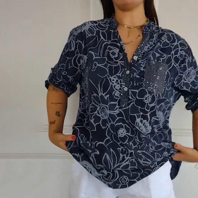 ISA BLOUSE FIORITA CON COLLO A V