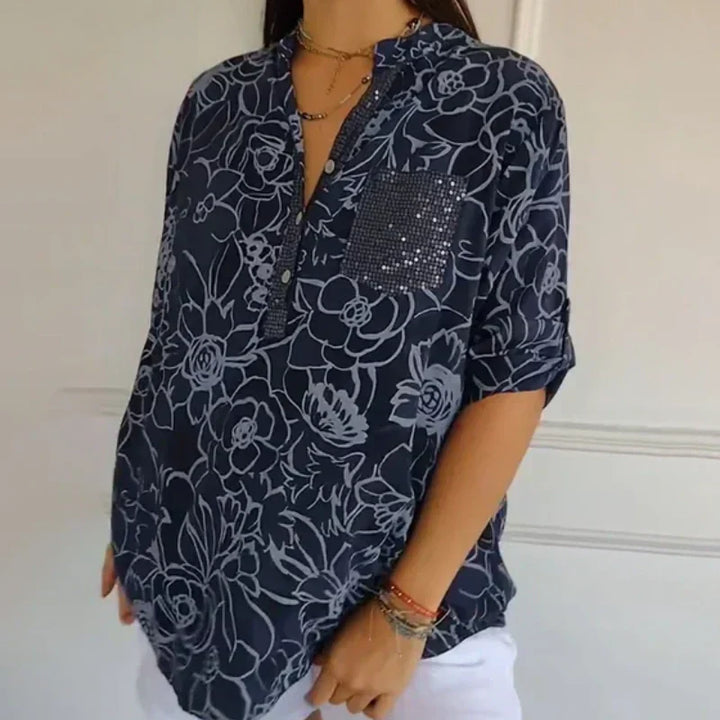 ISA BLOUSE FIORITA CON COLLO A V