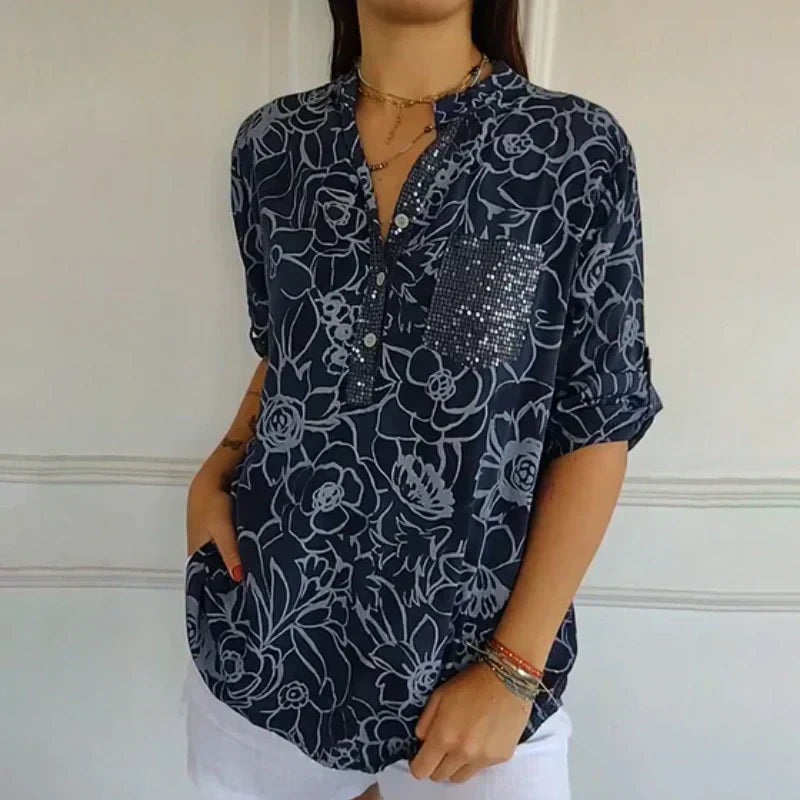 ISA BLOUSE FIORITA CON COLLO A V