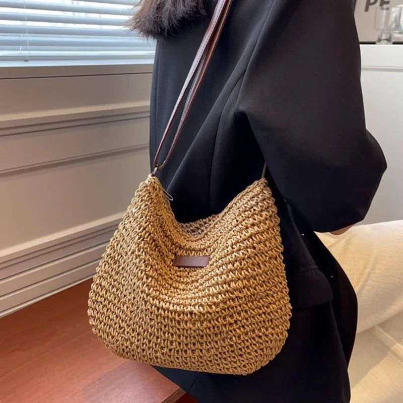 Borsa a spalla di paglia